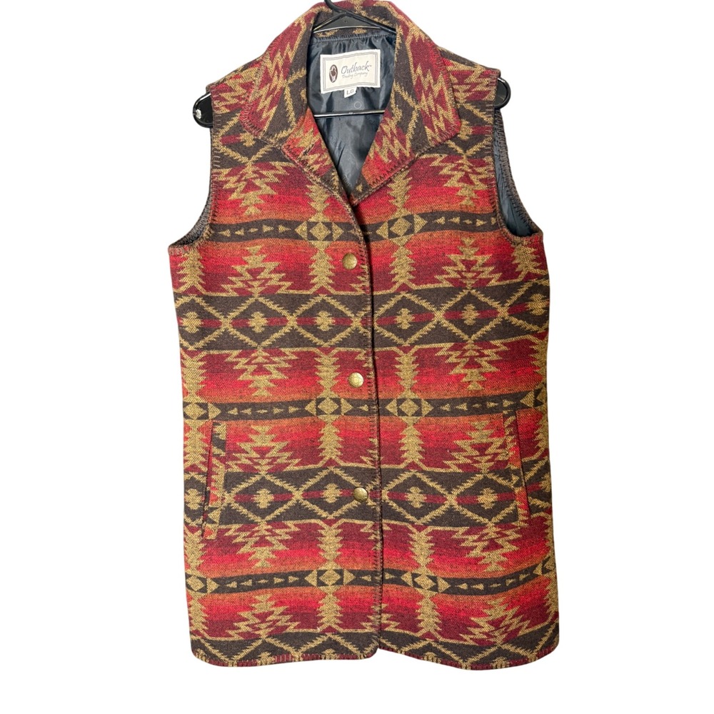 Outback Trading Co Stockard Vest Womens Large Red Aztec Southwestern Tapestry